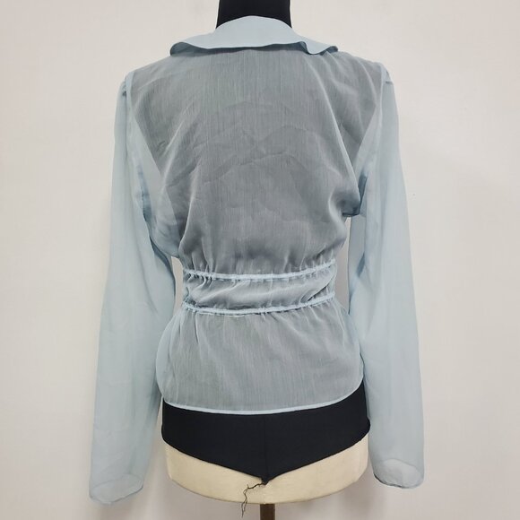 Abercrombie Fitch Women Sheer Coquette Tie Front Top Size XS Blue Fairy Ethereal - Picture 3 of 9
